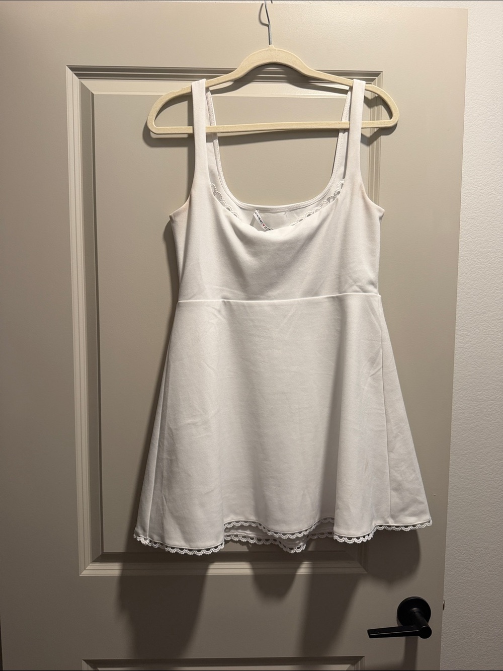White Sleeveless Dress with Lace Trim, Size XL